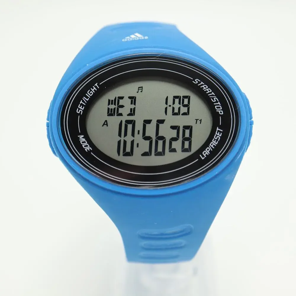 Adidas Mens Blue Digital Sport 49mm Watch Alarm Chrono Timer with New Battery